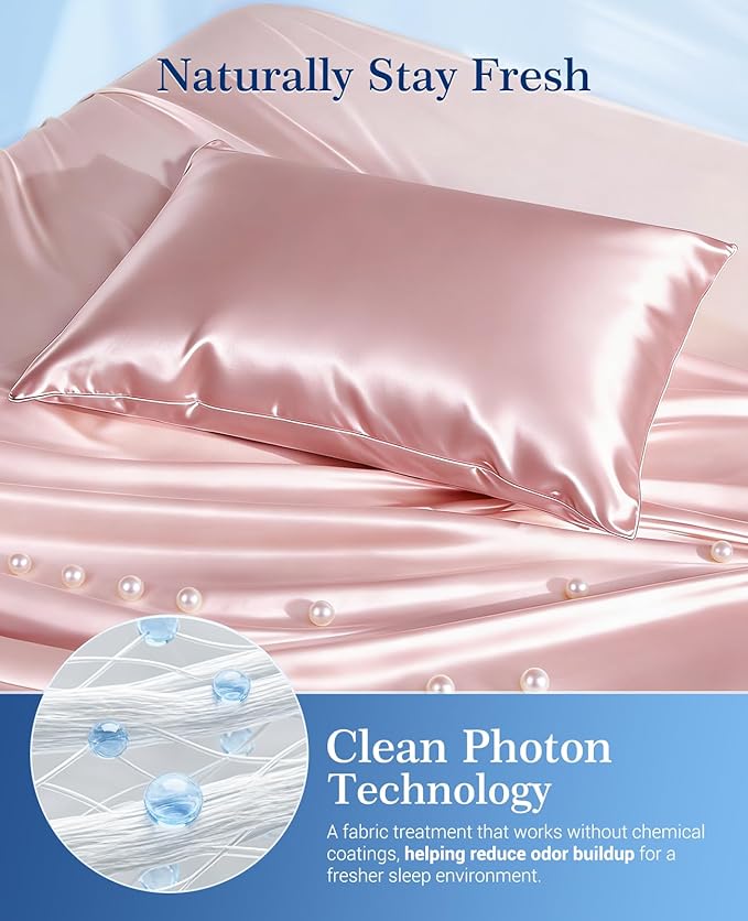 Elegear Cooling Pillow Cases for Hot Sleepers, Upgraded Arc-Chill Cooling Satin Pillowcase Q-max>0.5, Soft Silky Satin Pillowcase for Hair & Skin, Luxury Zipper Pillowcase Cover Set of 2-King,Pink