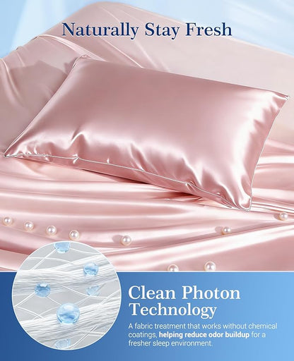 Elegear Cooling Pillow Cases for Hot Sleepers, Upgraded Arc-Chill Cooling Satin Pillowcase Q-max>0.5, Soft Silky Satin Pillowcase for Hair & Skin, Luxury Zipper Pillowcase Cover Set of 2-King,Pink