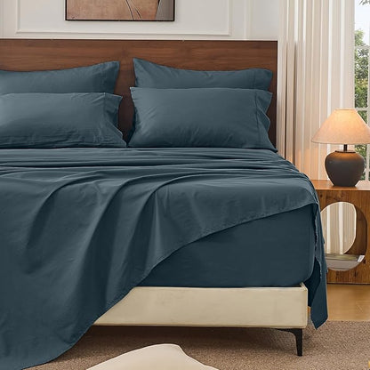 Bedlifes 100% French Linen Sheets King Size 18-24”Extra Deep Pocket 4-Piece Set Breathable & Moisture-Wicking,Soft & Durable Sheets for Thick Mattresses(Cool Gray)