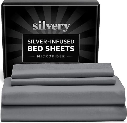 Silvery Silver Infused Bed Sheets Set - Ultra-Soft Temperature-Regulating Fabric with Self-Cleaning Technology™ That Stays Fresh 3X Longer for Hygienic Sleep