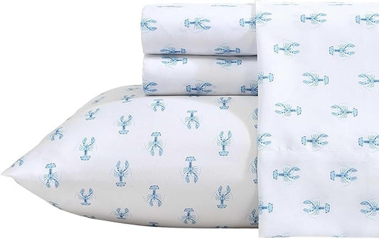 Nautica - Sheet Set, Breathable & Cooling Microfiber Bedding with Matching Pillowcase, Deep Pocket, Fully Elasticized (Nantucket Lobster Ocean Breeze Blue, Twin XL)