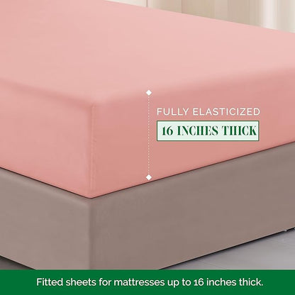 Elegant Comfort Luxurious 1500 Premium Hotel Quality Microfiber Three Line Embroidered Softest 4-Piece Bed Sheet Set, Wrinkle and Fade Resistant, Queen, Dusty Rose