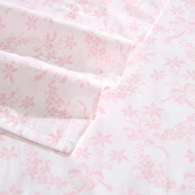 Laura Ashley - Twin Sheet Set, Crisp & Cool Cotton Percale Bedding with Deep Pockets, Lightweight for Year Round Comfort, Bed Sheets with Matching Pillowcases (Antoinette Pink)