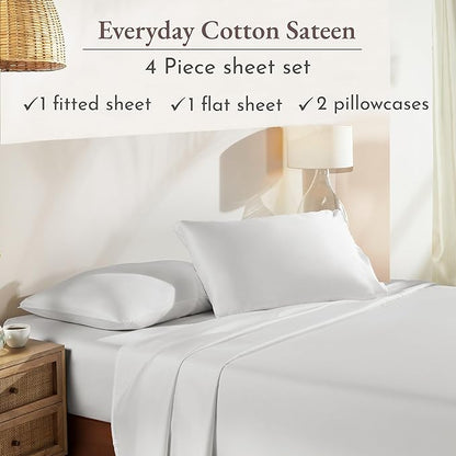 California Design Den Deep Pocket Queen Sheets Set - Natural 100% Cotton Sheets Queen Size Bed Set, Soft Sateen Weave, Breathable and Durable Bedding Ivory (Eggshell)