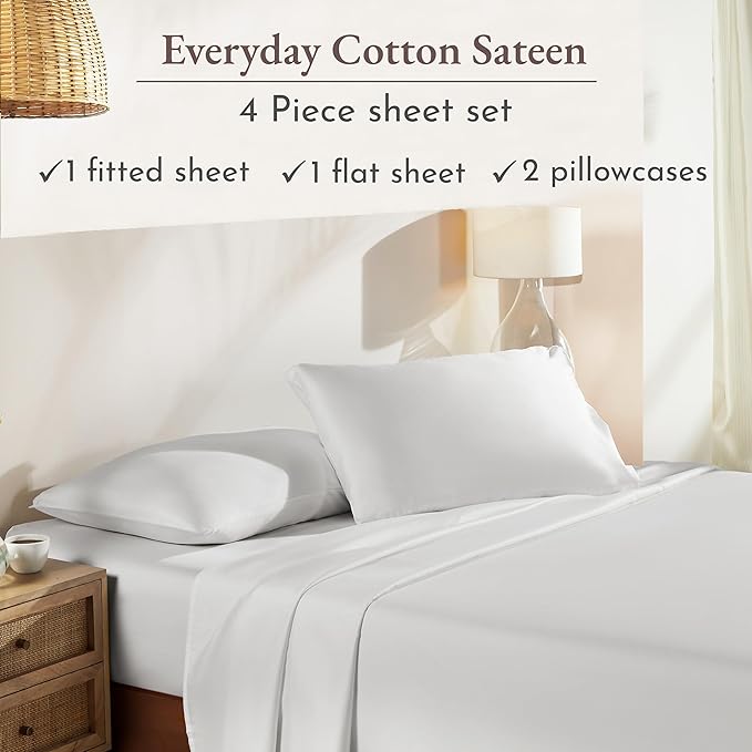California Design Den Full Size Sheets Set - Natural 100% Cotton Sheets Full Size Bed with Deep Pockets, Soft Sateen Weave, Durable Bedding Set Ivory (Eggshell)
