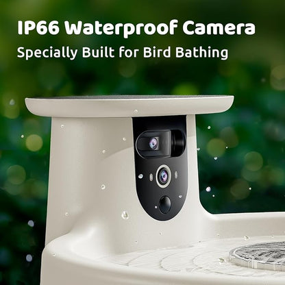 Smart Bird Bath with Camera, Solar Powered & Fountain, 2K AI Camera | Watch Birds Bathe & Drink in Stunning 2K with Dual-Lens Auto Tracking, Solar Power, Fountain and Lifetime AI Bird Recognition