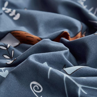 CLOTHKNOW Kids Comforter Set Twin Blue Animal Woodland Bedding Sets Cartoon Forest Fox Rabbit Comforter with 2 x Pillow Cases