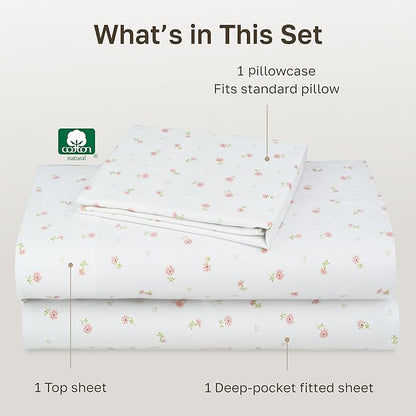 California Design Den Printed Twin XL Sheet Sets - 400 Thread Count Sateen, Natural 100% Cotton Bed Sheets, Deep Pockets, and Durable Bedding Set - Soft Floral