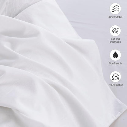 MooMee Bedding Pillowcases Pack of 2 100% Washed Cotton Linen Like Textured Breathable Durable Soft Comfy (Solid Bright White, Queen)