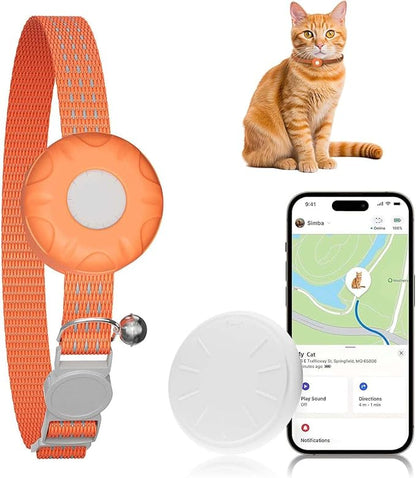 GPS Tracker for Cats (iOS Only), MINI Cat Tracker, Real-Time Location Pet Tracker, No Monthly Fee GPS Tracker, Compatible with Apple Find My,Anti-Lost Smart Tag (Orange)