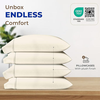 Thread Spread 100% Egyptian Cotton King Size Pillow Cases Set of 4 - Luxury 1000 Series Paradise Collection Pillow Cases King Size (Pack of 2, Ivory), Soft Cooling Hotel Egyptian Cotton Pillowcases
