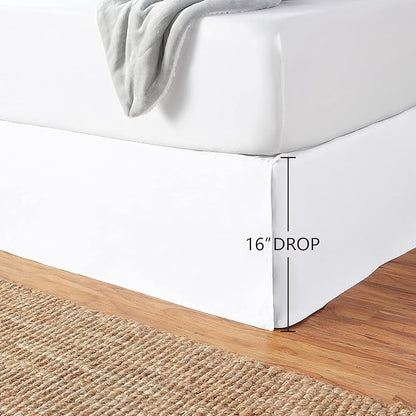 Amazon Basics Lightweight Pleated Wrinkle Resistant Fade Resistant Bed Skirt, Machine Washable, 16-Inch Drop, Queen, Bright White