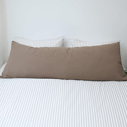 MooMee Body Pillow Cover Pillowcase with Zipper 100% Washed Cotton Linen Like Textured Breathable Durable Soft Comfy (Brown, 21”x54”, 1PC)