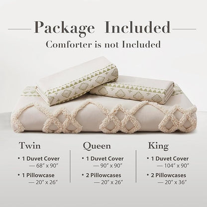 Oli Anderson Boho Duvet Cover Set Queen Size, Beige and Sage Green Color Clash 3 Pieces Microfiber Bedding Set, Durable and Super Soft Duvet Covers with Zipper and Ties, 90"*90"