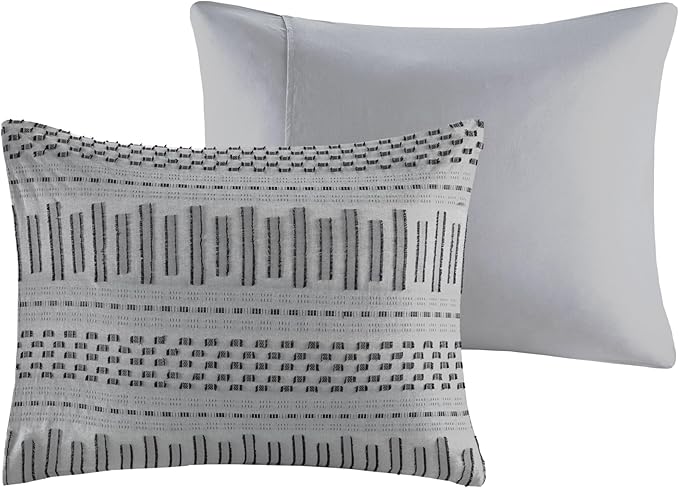 INK+IVY Luxurious Cotton-Bedding Set - Mid Century Trendy Geometric Design, All Season Cozy-Cover With Matching-Shams, King/Cal King, Rhea Jacquard Grey/Black