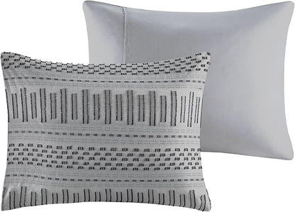 INK+IVY Luxurious Cotton-Bedding Set - Mid Century Trendy Geometric Design, All Season Cozy-Cover With Matching-Shams, Full/Queen, Rhea Jacquard Grey/Black