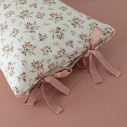 VM VOUGEMARKET Pink Flower Duvet Cover Set Twin 3 Pieces Girls Cottagecore Bedding Set 100% Cotton Peach Floral Comforter Cover with Zipper Closure,Vintage Country Bedding-68x86 Inch