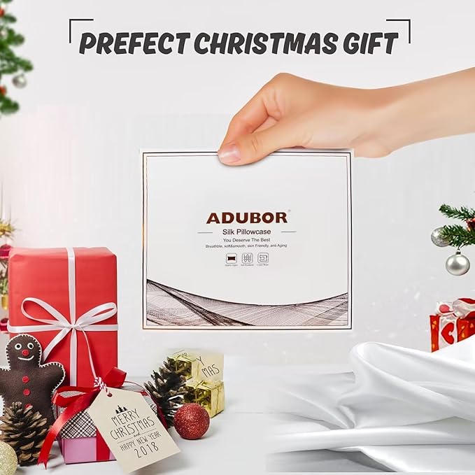 Adubor 100% Silk Pillowcase - Mulberry Silk Pillow Cases, 22 Momme 6A Grade Fibers, Silk Pillow Case for Hair and Skin Health, with Hidden Zipper (King 20''×36'', Lvory White, 1PC)