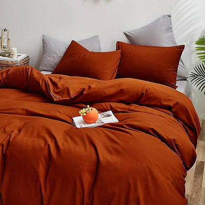 KAREVER Burnt Orange Comforter Set Queen Rust Bedding Set Women Solid Rust Bed Comforter Set Plain Burnt Orange Breathable Blanket Men Terracotta Color Lightweight Quilts Set Queen Size