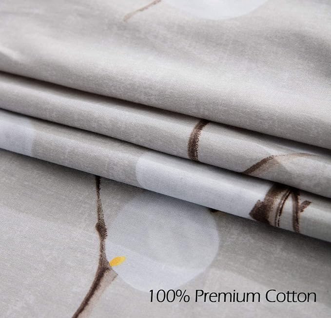 SLEEPBELLA Duvet Cover Queen, 600 Thread Count Cotton Grey Branch with Yellow Turquoise Polka Dot Pattern Green Reversible Comforter Cover(Queen, Grey Branch)