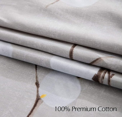 SLEEPBELLA Duvet Cover King, 600 Thread Count Cotton Grey Branch with Yellow Turquoise Polka Dot Pattern Green Reversible Comforter Cover(King, Grey Branches)