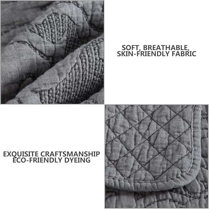 Travan 3-Piece Queen Quilt Set Quilted Bedspread Oversized Microfiber Lightweight Bedspread Coverlet Set with Shams Bedding Set for All Season, Grey, Queen Size