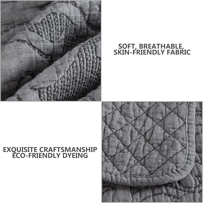 Travan 3-Piece Queen Quilt Set Quilted Bedspread Oversized Microfiber Lightweight Bedspread Coverlet Set with Shams Bedding Set for All Season, Grey, Queen Size