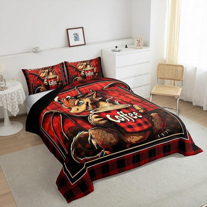 Feelyou Dragon Comforter Set Twin Size Dragon Stuff Comforter for Boys Girls Teens Coffee Bedding Set Dragon Decor Duvet Set Room Decor Red Brown Quilt Set