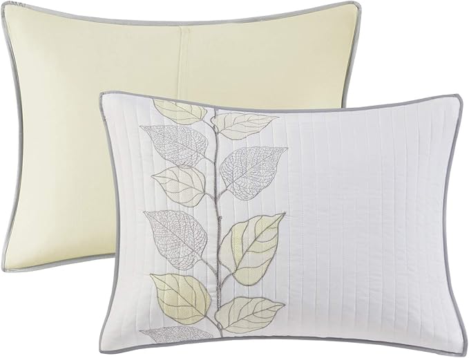 Madison Park Caelie Quilt Modern Classic Design All Season, Breathable Coverlet Lightweight Bedding Set, Matching Shams, Decorative Pillow, King/Cal King(104"x94"), Leaf Yellow 6 Piece
