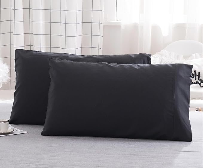 Microfiber Bed Pillowcases 2 Pack King Size, Super Soft Bed Pillow Covers Envelope Closure, Wrinkle, Fade and Stain Resistant, 20x36, Black