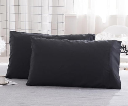 Microfiber Standard Bed Pillowcases 2 Pack, Super Soft Bed Pillow Covers Envelope Closure, Wrinkle, Fade and Stain Resistant, 20x26, Black