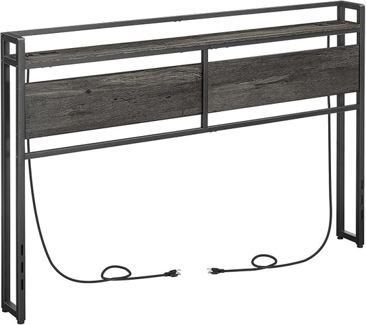 HOOBRO Headboard Queen Size, Headboard with 2 Outlets and 4 USB Ports, Adjustable Height, Storage Rack, Sturdy and Stable, Easy Assembly, Charcoal Gray and Black