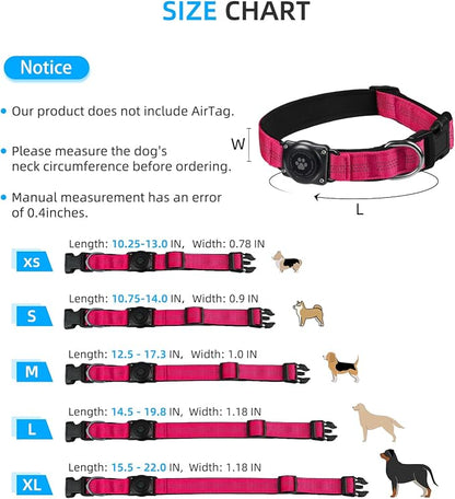 Upgrade Dog Collar with AirTag Holder, IP68 Waterproof, Hot Pink, M | Built-in Water Resistant AirTag holder, 1000D Nylon, Reflective Stitching for Night Visibility, Soft padding for Comfort