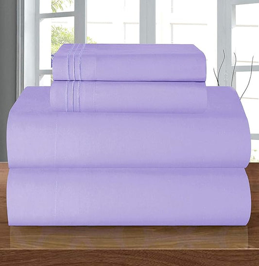 Elegant Comfort Luxury 1500 Premium Hotel Quality Microfiber 4-Piece Sheet Set - Wrinkle Resistant, All Around Elastic Fitted Sheet, Deep Pocket up to 16", Twin/Twin XL, Lavender