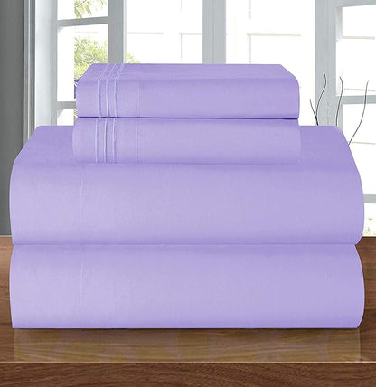 Elegant Comfort Luxury 1500 Premium Hotel Quality Microfiber 5-Piece Sheet Set - Wrinkle Resistant, All Around Elastic Fitted Sheet, Deep Pocket up to 16", Split King, Lavender