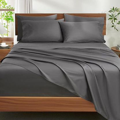 Ivellow 100% Egyptian Cotton Sheets King Size Set - 1200 Thread Count 6 PC 18" Deep Pocket King Size Bed Sheet Set，Durable Hotel Quality Luxury Soft Breathable Grey Cooling Sheet Sets Bedding
