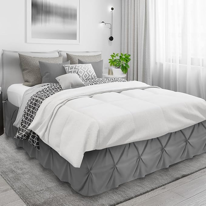 Nestl Dark Grey Bed Skirt Queen Size, Pinch Pleat Queen Bed Skirt, 14" Inch Drop Queen Bedskirt, Hotel Quality Gray Bed Skirts Premium Microfiber Bedskirt for Queen Bed, Dark Grey Bed Skirts