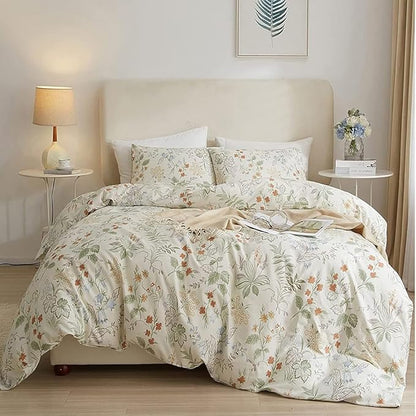HighBuy Floral Comforter Set Queen Vintage Bedding Comforter Set Queen Boho Green Floral Bedding Set 3 Piece Bed Set for Girl Comfy Floral Comforters with 2 Pillowcases,Lightweight Comforter Sets