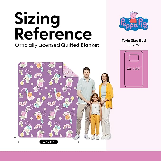 Peppa Pig Fairgrounds Quilted Throw Blanket – Soft Blanket for Kids Featuring Peppa Pig, Lightweight Bedding for Bed, Couch, or Sleepovers, 60 x 80 Inches