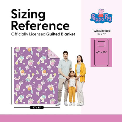 Peppa Pig Fairgrounds Quilted Throw Blanket – Soft Blanket for Kids Featuring Peppa Pig, Lightweight Bedding for Bed, Couch, or Sleepovers, 60 x 80 Inches