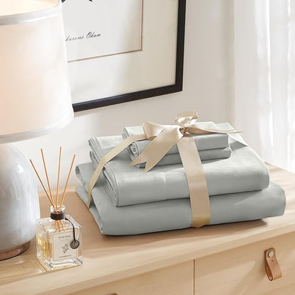 Comfort Spaces Extra Deep Pocket, 100% Cotton Queen Fits up to 24" Mattress, Breathable, Naturally Cool Cotton, Soft Cotton Sheets, All Seasons Sheet Set, Grey 4 Piece