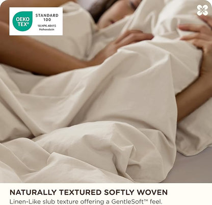 Bedsure Cotton Duvet Cover Queen Size - Luxury Slub Weave 100% Cotton Duvet Cover Set, PureWoven Bedding Set with a Linen Like Textured, Easy Change, Ivory, 90" x 90"