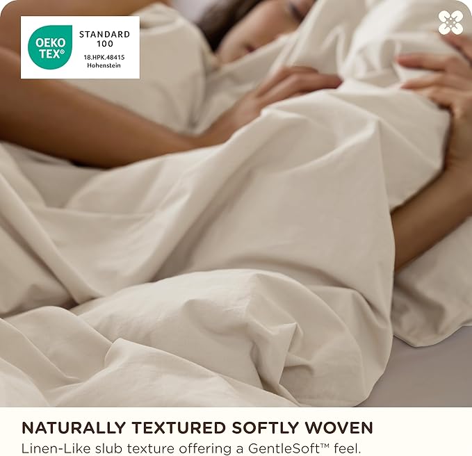 Bedsure Cotton Duvet Cover Full - Luxury Slub Weave 100% Cotton Duvet Cover Set, PureWoven Bedding Set with a Linen Like Textured, Easy Change, Ivory, 80" x 90"