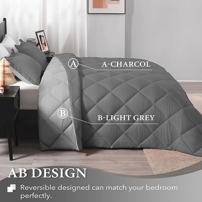 downluxe California King Comforter Set - Charcol and Grey Cal King Comforter Set, Soft Bedding Sets for All Seasons - 3 Pieces - 1 Comforter (104"x96") and 2 Pillow Shams(20"x36")
