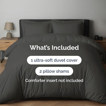 Duvet Cover Full Size Set - Extra Soft Full Duvet Cover 80" x 90" with 2 Pillow Shams - Hotel Luxury, Easy Care & Fade Free w/ Zipper Closures & Ties - All Season, Comfy, Cozy & Breathable (Charcoal)