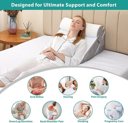 Wedge Pillow Headboard, 3PCS Orthopedic Bed Wedge Pillows Set for After Surgery, Adjustable Pillow Wedge for Acid Reflux&Back Pain Relief, Sleeping, Back Pillow for Bed Sitting Up, White/Grey