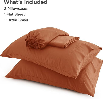 Bedsure Full Size Bed Sheets, Cooling Sheets, Rayon Derived from Bamboo, PureWoven, Breathable & Soft, Deep Pocket Up to 16 Inches, Hotel Luxury Silky Bedding for Hot Sleepers, Burnt Orange