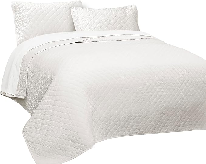 Lush Decor Ava Quilt Diamond Pattern Solid 3 Piece Oversized Bedding Blanket Bedspread Set - Full/Queen - Off-White