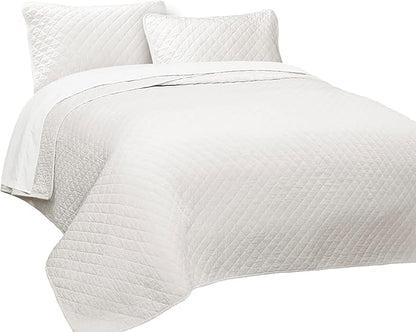 Lush Decor Ava Quilt Diamond Pattern Solid 3 Piece Oversized Bedding Blanket Bedspread Set - Full/Queen - Off-White