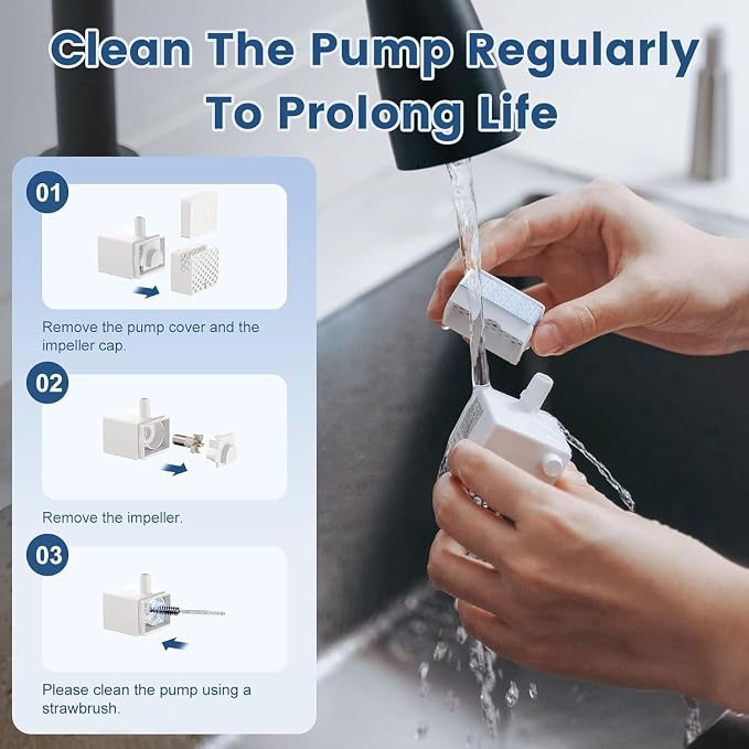 Water Pump with Shortage Alert Sensor and LED Light for Petlipo Wireless Cat Water Fountain